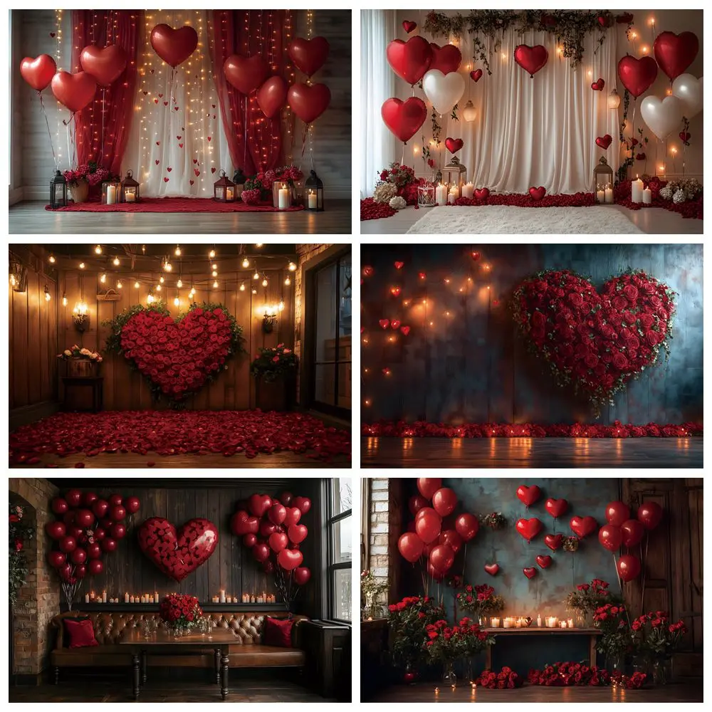 

Valentine's Day Backdrop for Photography Love Heart Balloons Flowers Vintage Interior Room Propose Wedding Photocall Background