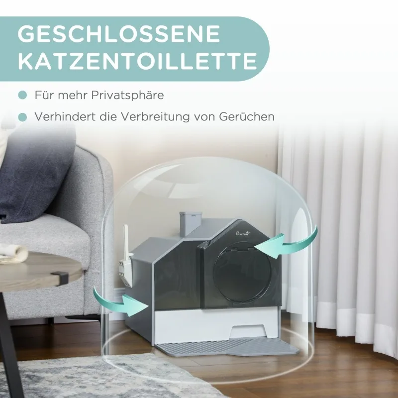 LOCAL Katzentoilette im Niedlichen Design, 1 Siebvorleger, 1 Streuschaufel, Herausnehmbare Bodenwanne, Grau – Detail 6