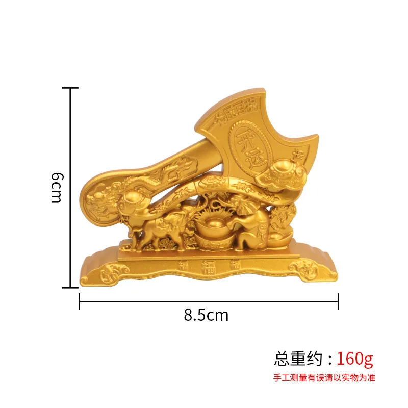 Gold-Plated Double Dragon Fortune Wealth-Attracting Auspicious Axe Wedding Living Room Home Craft Ornament Decorati