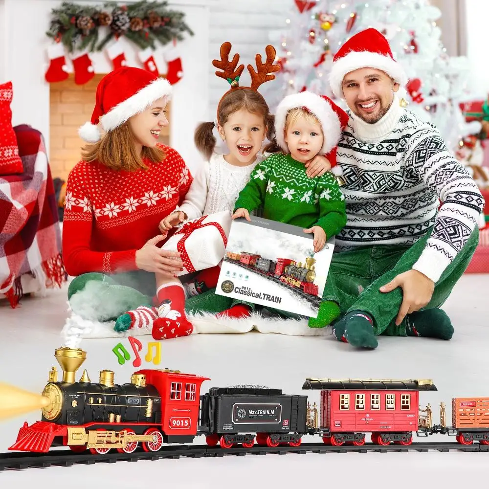 Weihnachtszug-Set mit Dampf, Licht und Geräuschen, Spielzeug-Zug-Set für unter dem Weihnachtsbaum, Modelleisenbahnen für Kinder, Weihnachts-Geburtstagsgeschenk