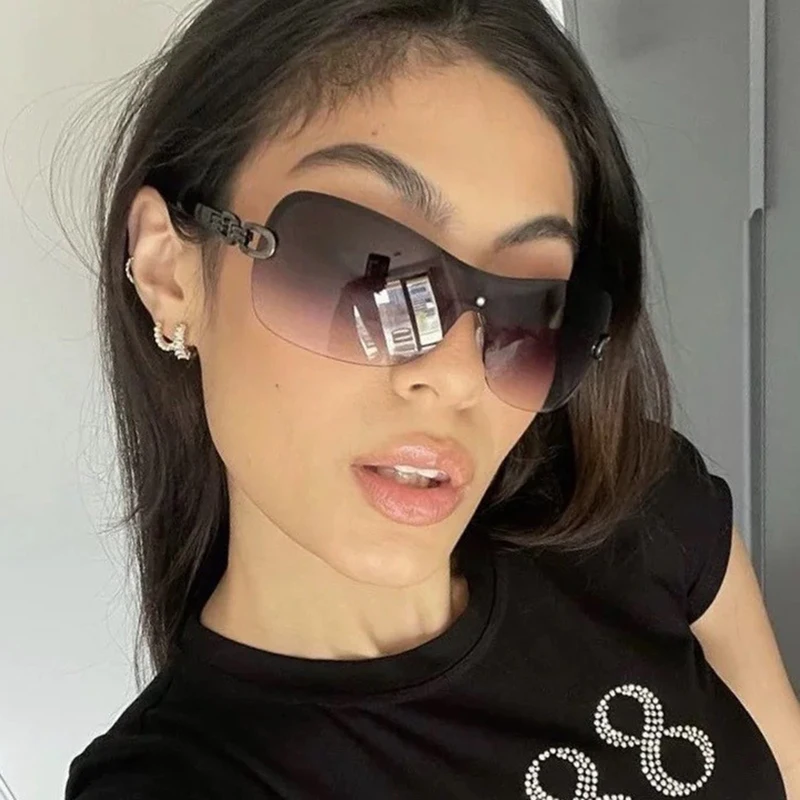 

Y2K Rmless Sunglasses Women Personalized One Piece Sunglasses Men Large Frame Punk Glasses Outdoor Sports Goggles Sunglasses
