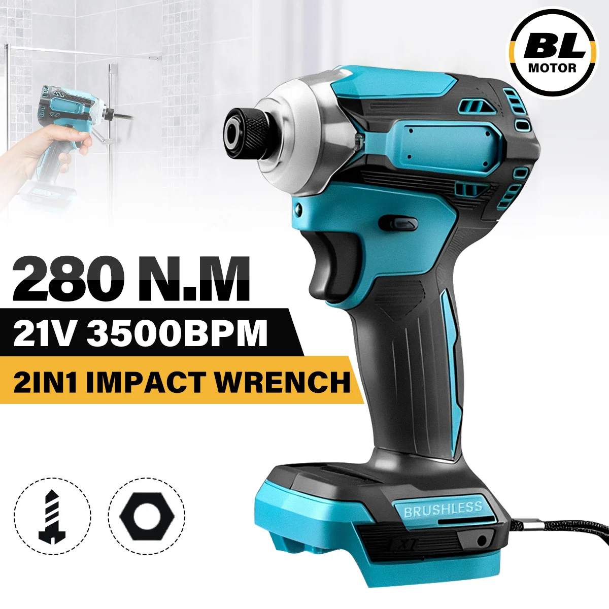 21V 280N. m Cordless Portable  Impact Wrench Brushless Motor Electric Screwdriver for  21V Battery