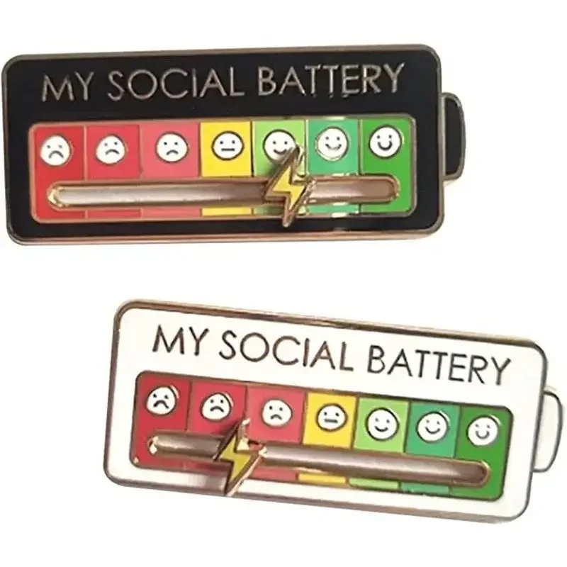 My Social Energy Battery Mood Conversion Brooch Personalized Sliding Social Metal Badge Cloud Smiling Face Brooch Badges Pins