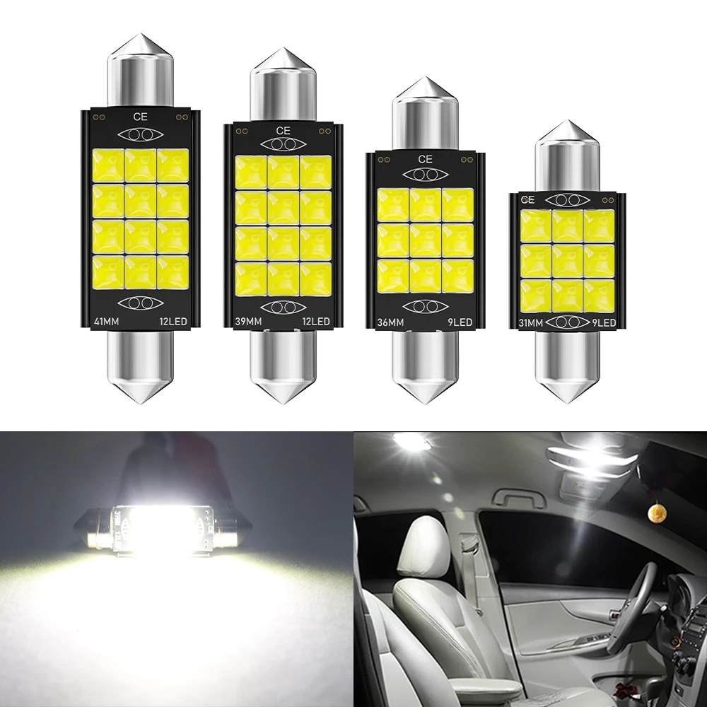 2X C5W Canbus LED Lights Festoon C10W Car LED Bulbs 31/36/39/41mm Canbus Ceiling Reading Lamps Door Lights 6000K White 12V Diode