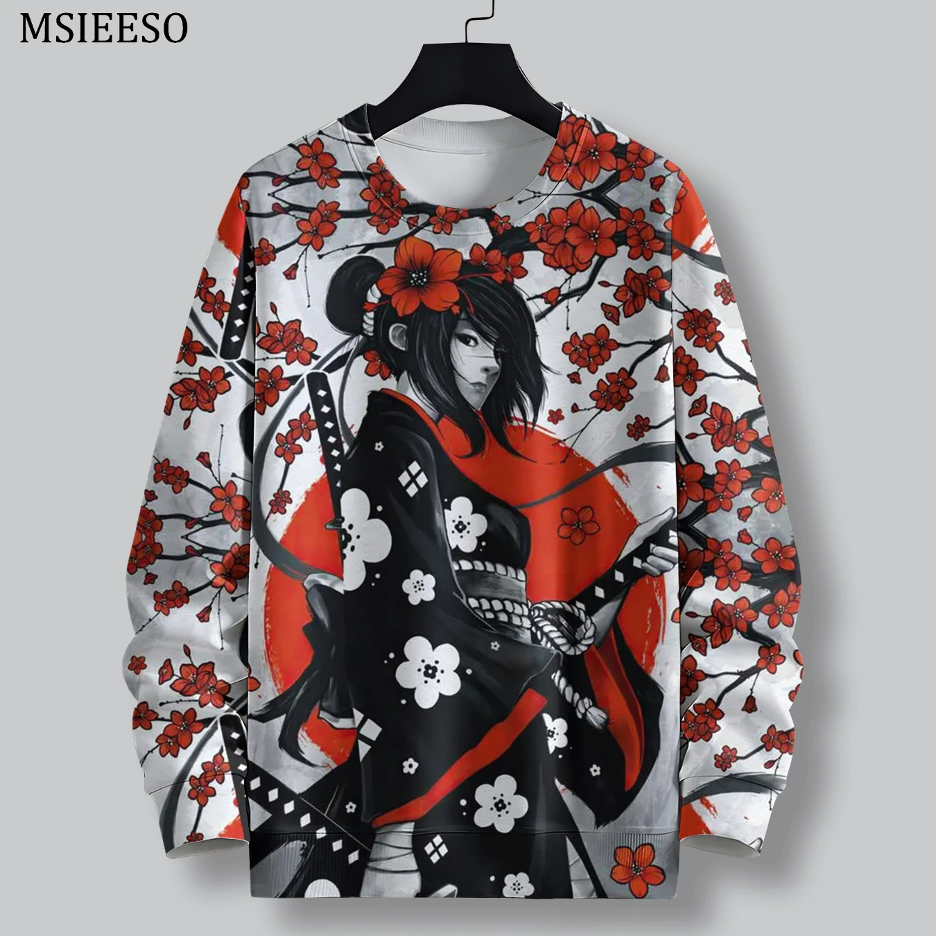 

MSIEESO Men Sweatshirt Japanese Sakura Dancer Printed Samurai Sportshirt Men Women Long Sleeve Casual Male Streetwear Tops