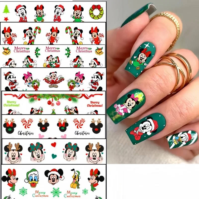 

New Cartoon Disney Mickey Mouse Christmas Nail Sticker Cute Minnie Mouse Nail Decoration Donald Duck Snowflake Sticker For Nails