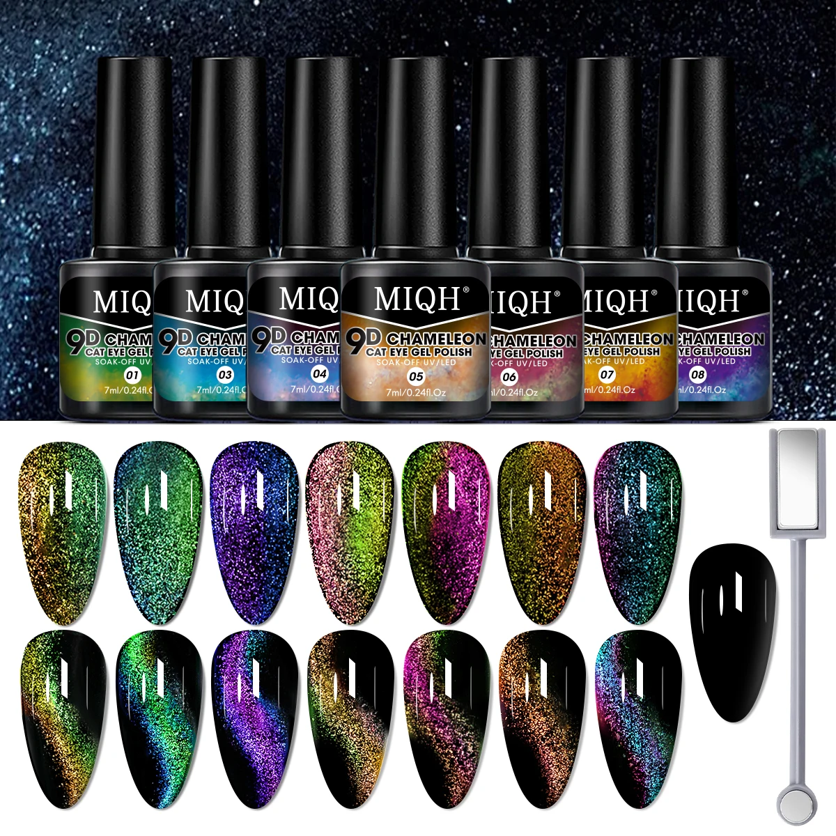 

7pcs 9D Cat Eye Gel Nail Polish Set with Magnetic Stick - Chameleon Effect, Peelable UV Gel, for Galaxy Shine, Fragrance-Free &