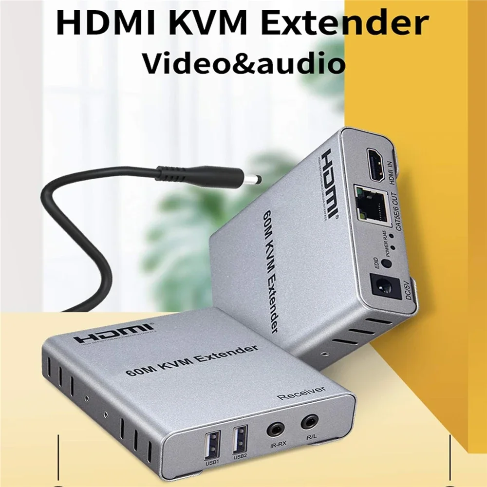 1080P HDMI KVM Extender Over CAT5e/6 Ethernet Cable Audio & Video Transmitter Receiver Support USB Keyboard Mouse IR Control