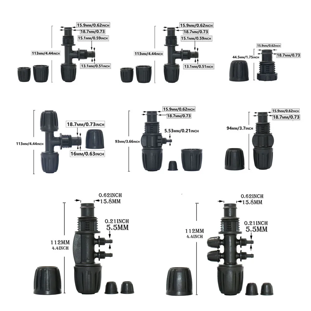 20mm to 4mm Pe Hose Connector Elbow Tee End Plug Reducing Connectors Farm Water Pipe Fitting With Lock Nut