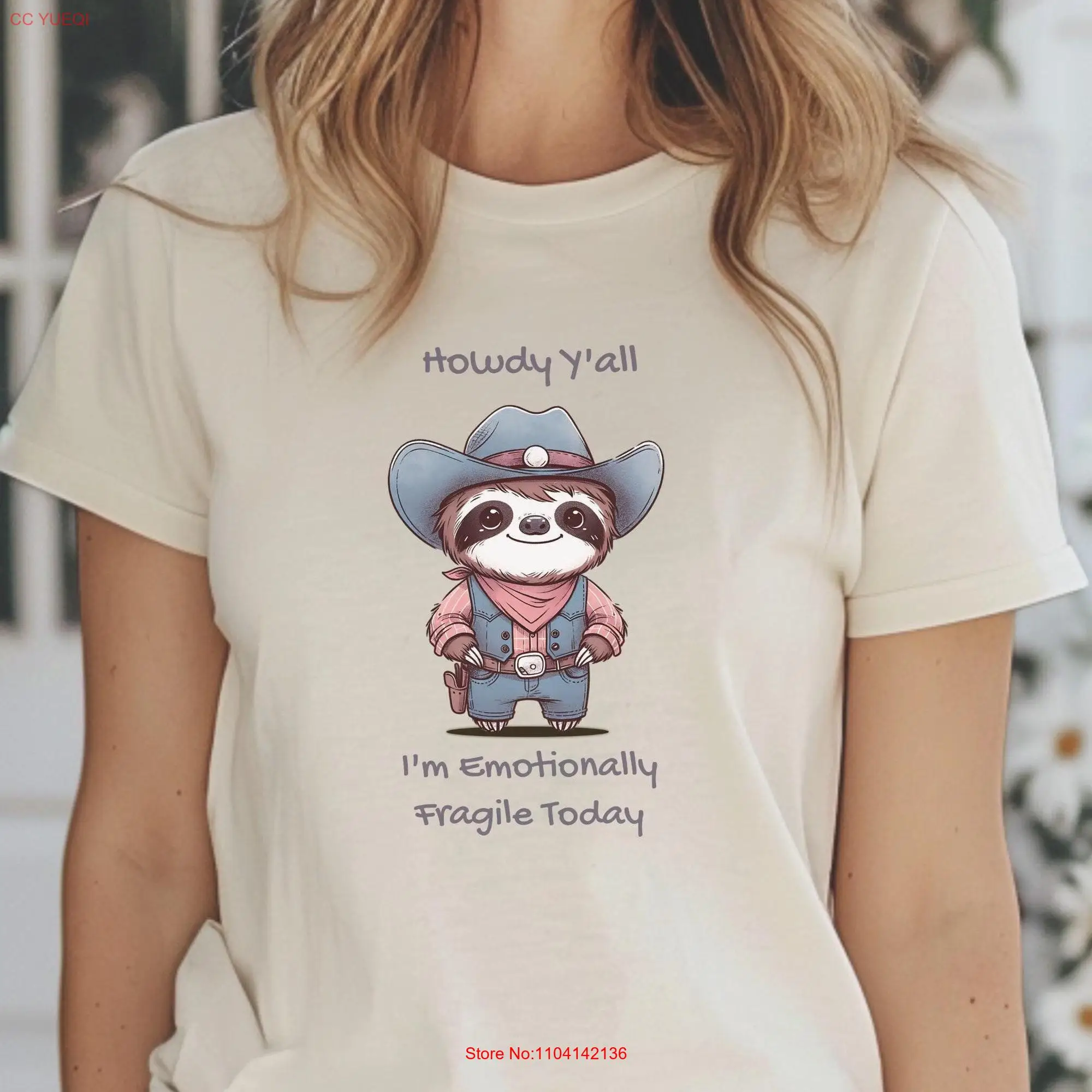 Im Emotionally Fragile Funny Mental Health T Shirt Cowboy Sloth Weirdcore Anxiety Humor Ironic Sarcastic