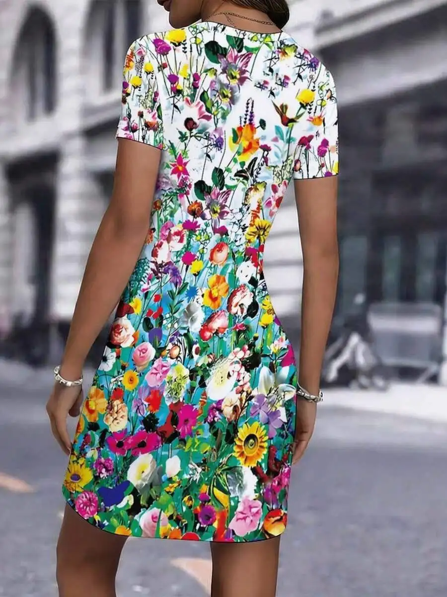 

Womens 3D Printed Bodycon Dress Full Floral Print Elegant Versatile For Date