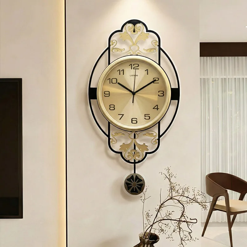 Luxury Metal Wall Clock Living Room Modern Aesthetic Silent Wall Clock Elegant Large New Chinese Pendulum Clocks Home Ornament