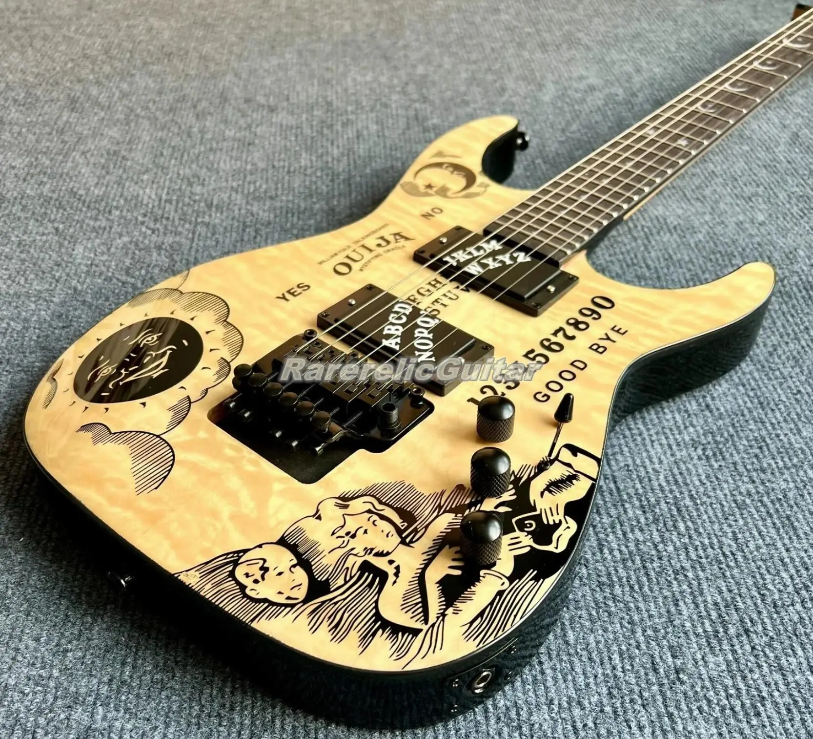 

In Stock Hammett KH Ouija Natural Yellow Quilted Maple Top Electric Guitar Reverse Headstock Floyd Rose Tremolo China EMG Pickup