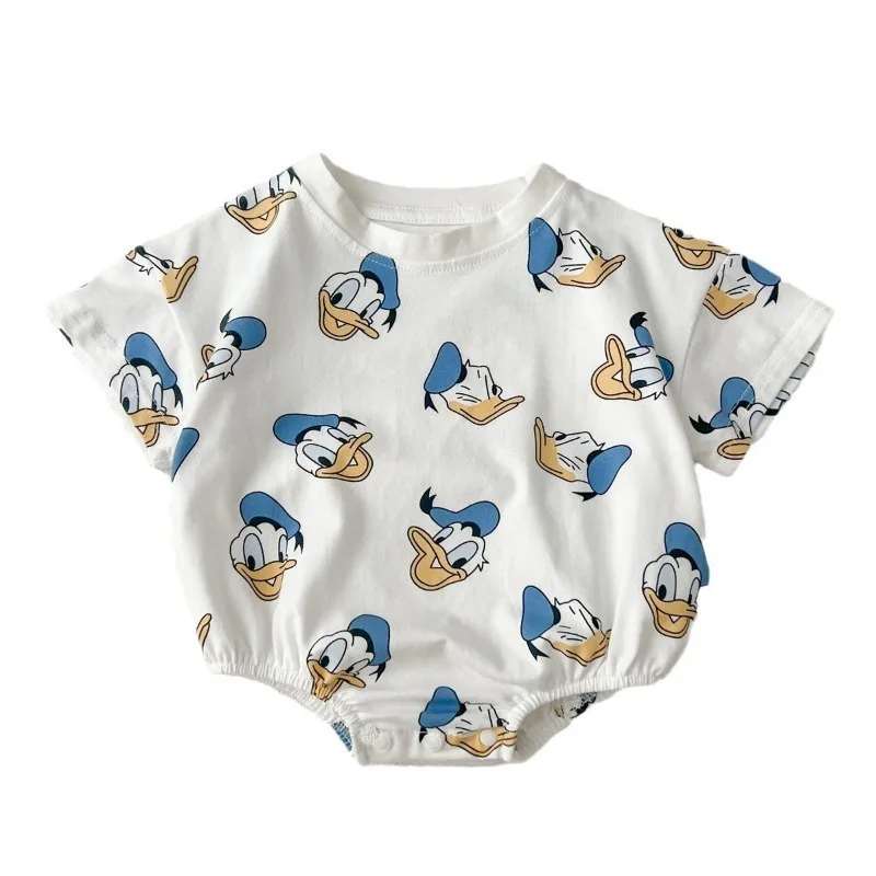 Disney Cartoon Donald Duck Short Sleeve Triangle Wrap Fart Clothes Daisy Duck Baby Hat Socks Cotton Soft Outing Clothing Suit