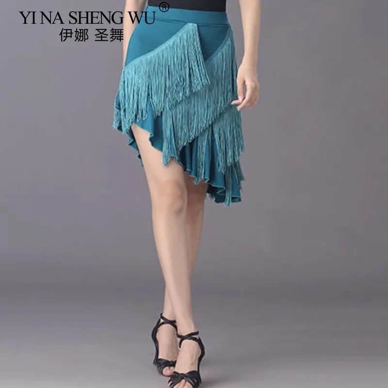 Latin Dance Quaste Rock Frauen Elegante Hohe Taille Einfarbig Fransen Design Unregelmäßigen Rock Dance Training Leistung Rock
