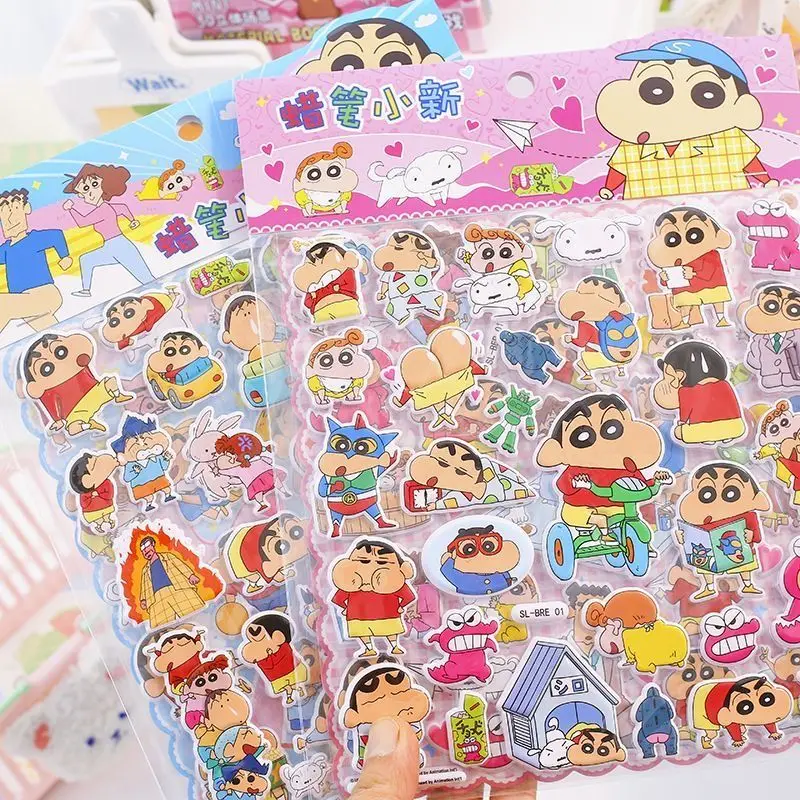 Divertente simpatico cartone animato Shin-chan adesivi per la casa 3D a doppio strato decorazione fai da te laptop telefono frigorifero adesivi a bolle grandi
