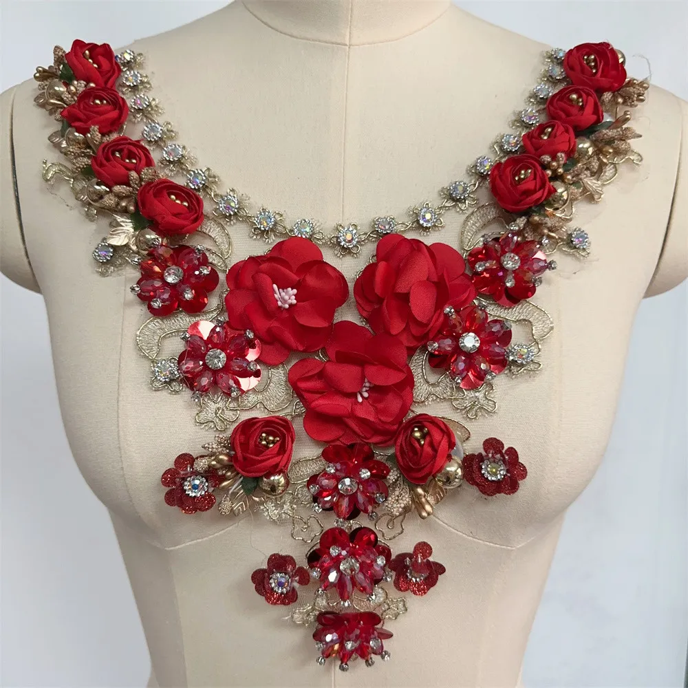 

3D Floral Beaded Pearl Sequin Rhinestone Applique Lace Evening Dress Fabric Hand Stitched Embellishments Accessories