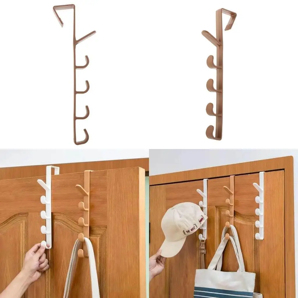 

E8BD Over The Door Hook Bathroom Door Towel Rack Coat Hanger 5 Plastics Hooks for Hanging Clothes, Scarfs, Hats, Towel