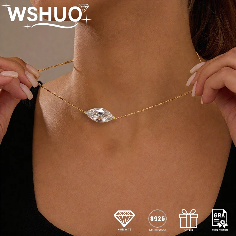 

WSHUO S925 Silver Pendant Necklace 1/2ct Marquise Cut‌ Moissanite Fine 18K Gold Plated Jewelry Women's Necklace Birthday Gift