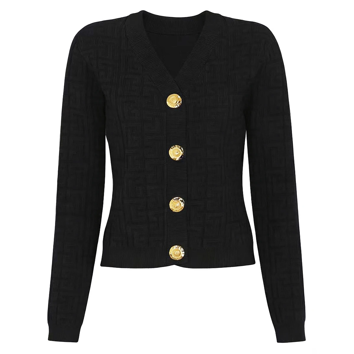 

2643 Spring Autumn Women Gold Button Embroidered Knitted Cardigan Elegant Long Sleeve Fashion Outerwear Tops For Ladies