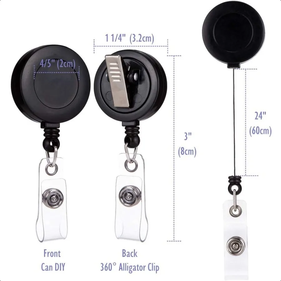 2 Pack Retractable ID Name Badge Holder Reels with Swivel Alligator Clip Black