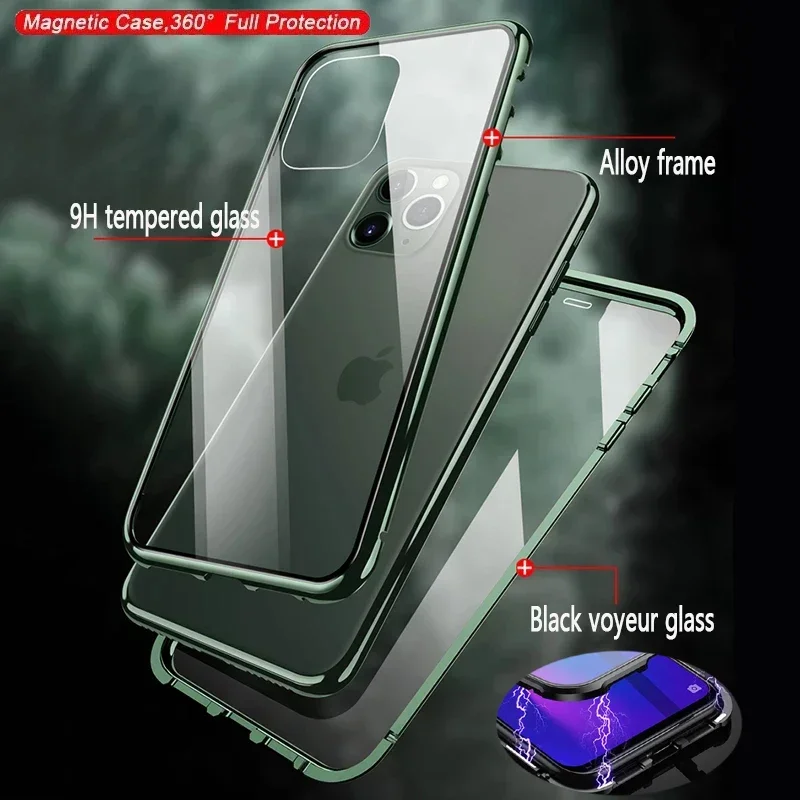 حافظة حماية معدنية مغناطيسية مزدوجة الجوانب لهاتف آيفون 16 بلس 14 15 11 برو ماكس 13 12 حافظة هاتف صغيرة #6