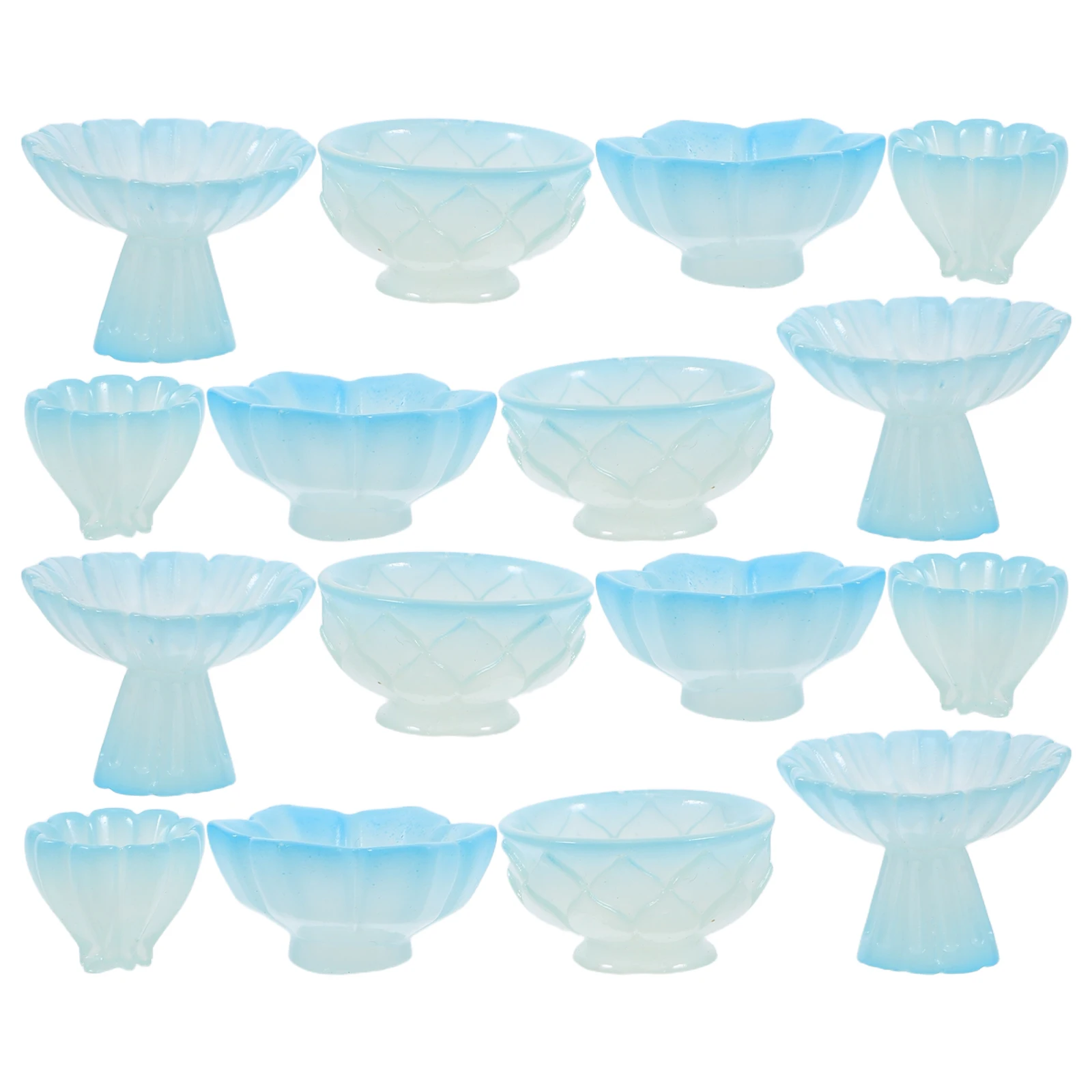 

15Pcs High-Footed Chinese Tea Bowls Resin Glow in The Dark Miniature Accessories for Dollhouse Kitchen Tea Party Decorations