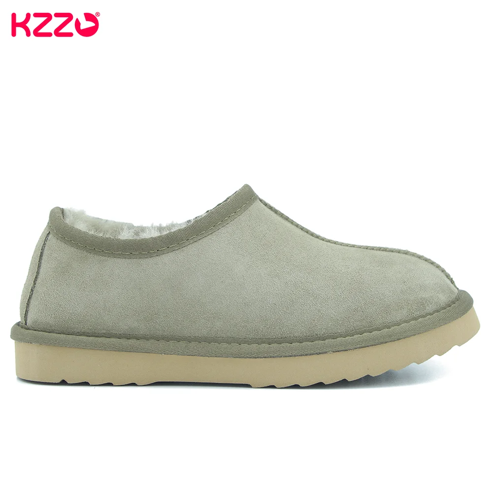 KZZO New Women Ultra Mini Winter Snow Boots Real Sheepskin Suede Leather Natural Wool Fur Lined Casual Shallow Ankle Warm Shoes