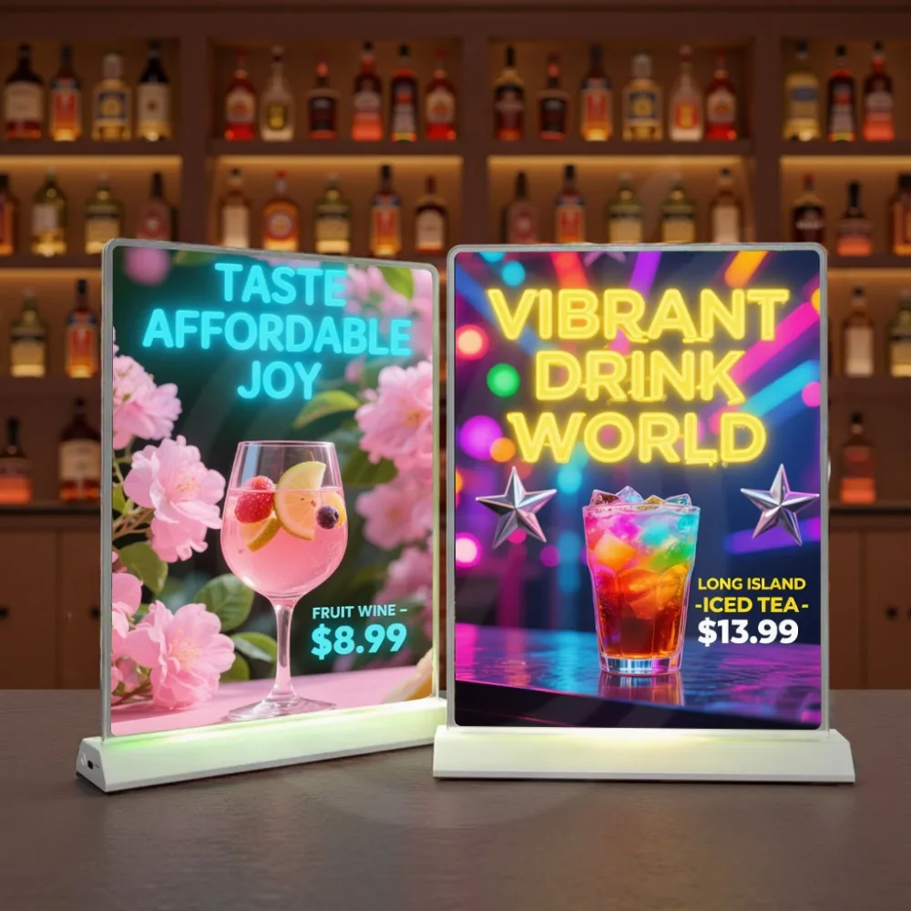 カスタム充電式デスクトップサイン両面広告ライトボックスポスターは、コーヒーショップ飲料店のメニューに交換可能です