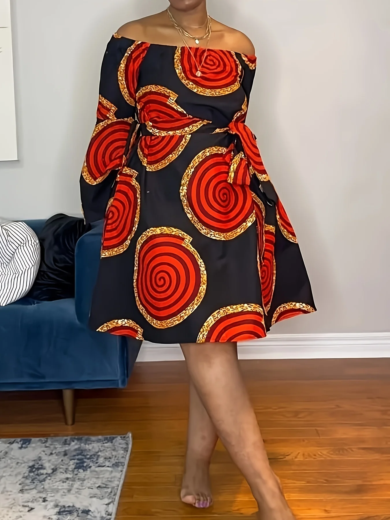 Stedelijke elegante zoete casual resortjurk met boho bloemenprint en off-the-shoulder halslijn