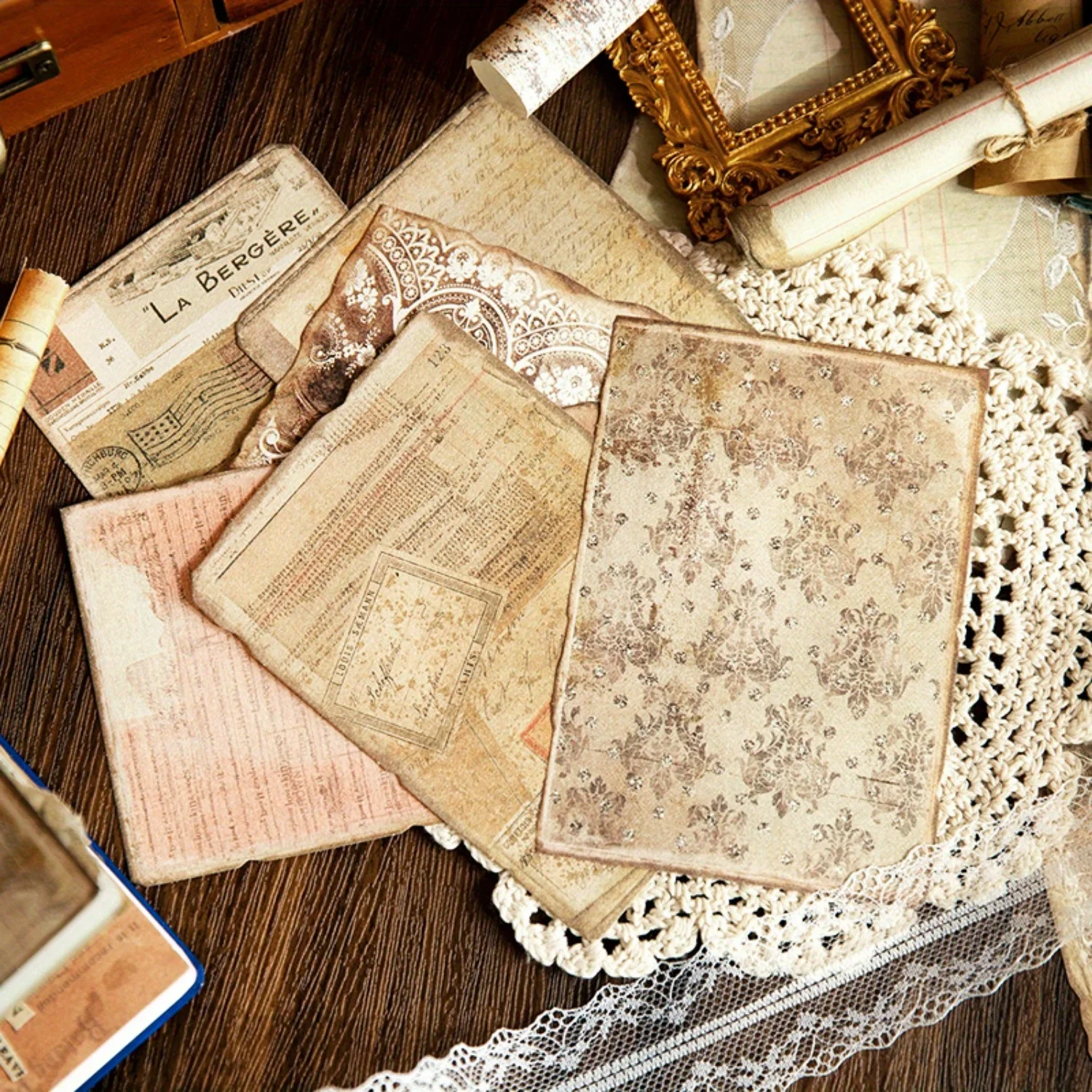 50 Sheets/Pack Vintage Handcrafted Mulberry Paper for Journaling and DIY Crafts with Vintage English Lettering Prints Random