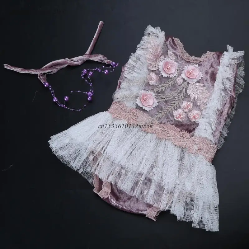 Photo Props for Baby Girls 0-1M Headdress & Hollow-Lace Jumpsuits Monthly Party Photo Clothes Newborn Outfit Dropship