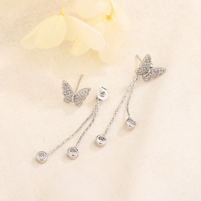 925 Sterling Silver Butterfly Tassel Earrings Sparkling Zircon Long Earrings Women's Autumn And Winter Earrings Elegant Jewelry