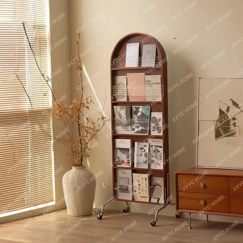 LJapanese wabi-sabi solid wood full-length mirror bedroom living room movable floor-standing dressing mirror