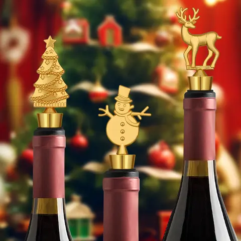 크리스마스 요소 장식 골드 금속 와인 병 마개 레드 와인 샴페인 씰 스토퍼 크리스마스 파티 와인 마개 도구 선물