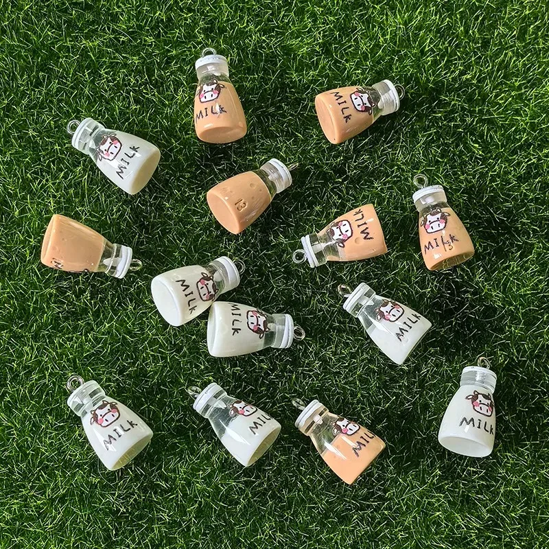 10pcs 3D Simulation Milk bottle Resin Charms Cute Drink Cup Pendant DIY For Necklace Keychain Charm Jewelry Making image 6