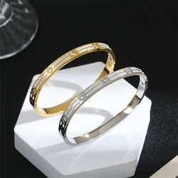 Kuziduocai 316L Stainless Steel New Fashion Fine Jewelry Minimalism Embed Dazzling Zircon Charm Chain Bangle Bracelets For Women