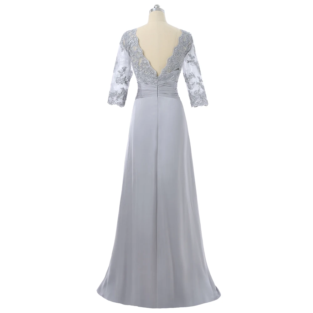 Abiti per la madre della sposa in argento a-line 3/4 maniche Appliques in Chiffon Plus Size abiti lunghi per la madre dello sposo per il matrimonio