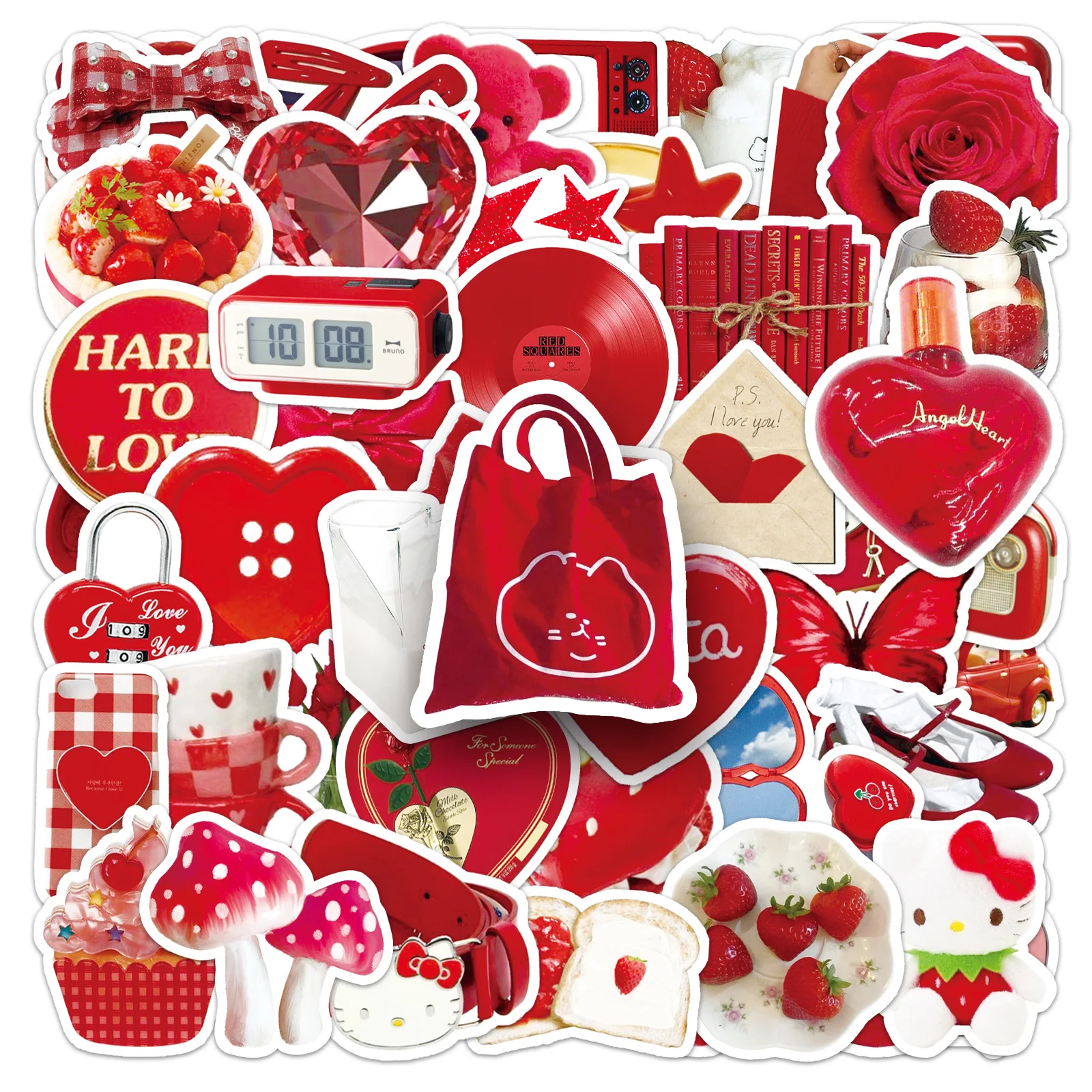 

50Pcs Funny Red Ins Hot Happy Style Cartoon Cute Waterproof Sticker Skateboarding Retro home decal Sticker