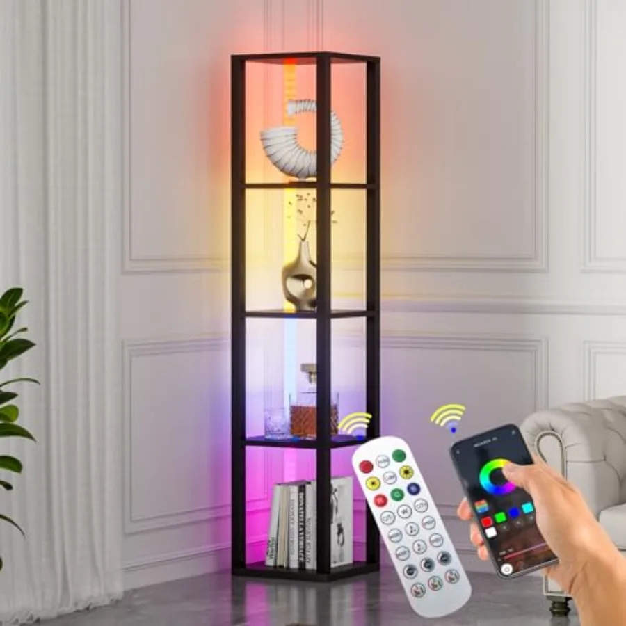 

Corners Shelf with Light 5 Tier Tall Standing Shelf Dimmable Corner Floor Lamp with Shelves LED Corner Bookshelf Display Cabine