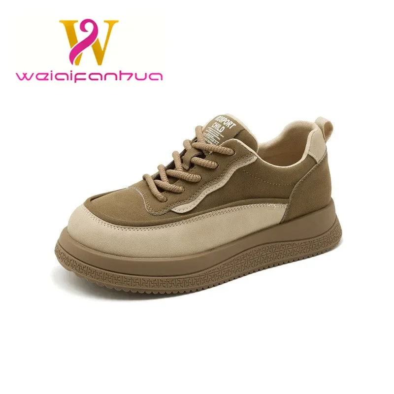 

Plus Size Women's Shoes 41-43 Leather 2024 Spring and Autumn New Thick-soled Fashion Athleisure Shoes Women's Shoes