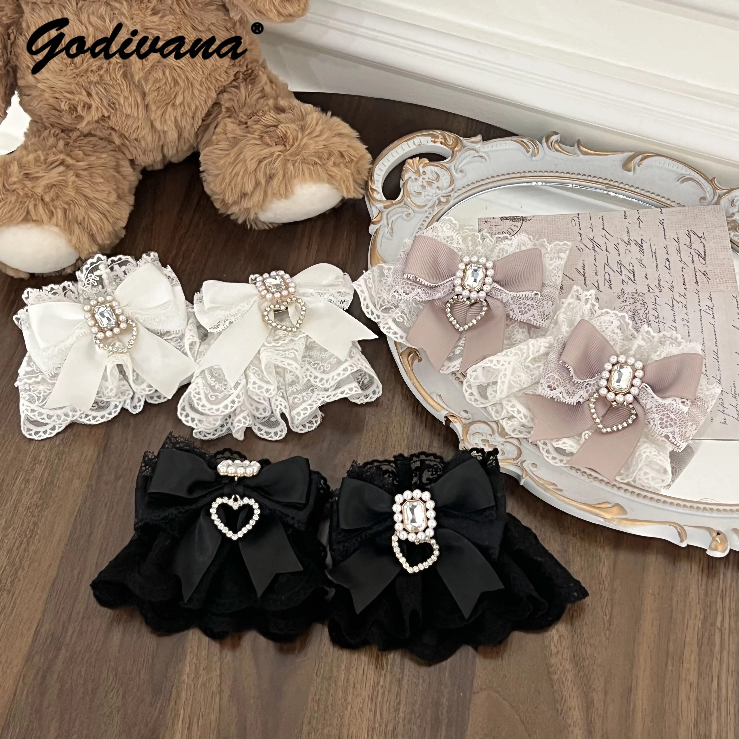 Manga de mano japonesa Mine producida en masa Lolita nueva chica dulce lindo arco amor Rhinestone encaje Oversleeve Cos calentador de brazo