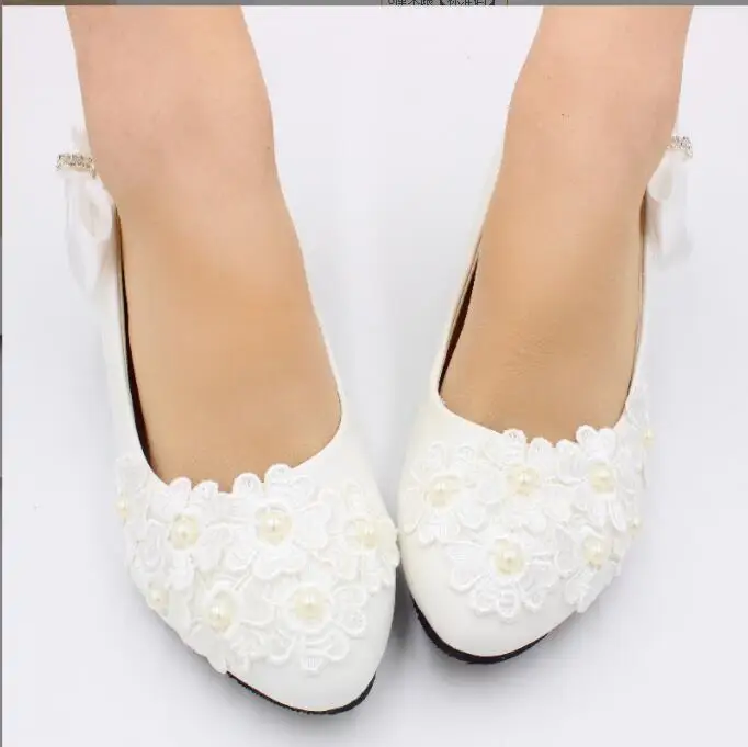 

New Fashion Bow White Shoes High Heel Pearl flower Wedding Shoes Square Heel Wedding Shoes Bridesmaid bowknot Shoes