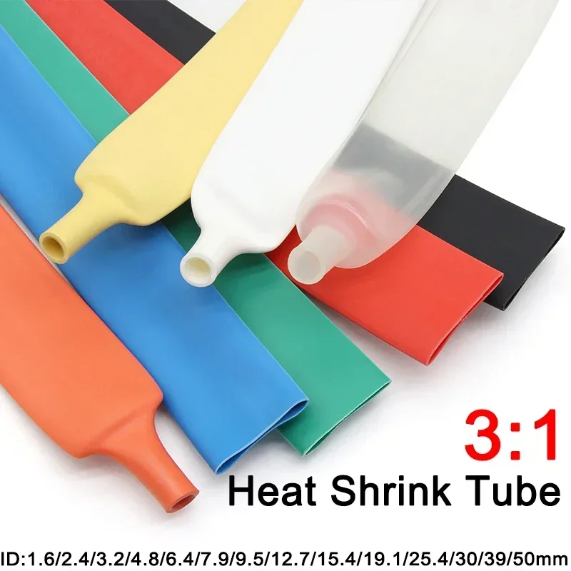 1/5/10/50M 3:1 Heat Shrink Tube With Double Wall Glue Tube Diameter 1.6/2.4/3.2/4.8/6.4/7.9/9.5/12.7/15.4/19.1/25.4/30/39/50mm