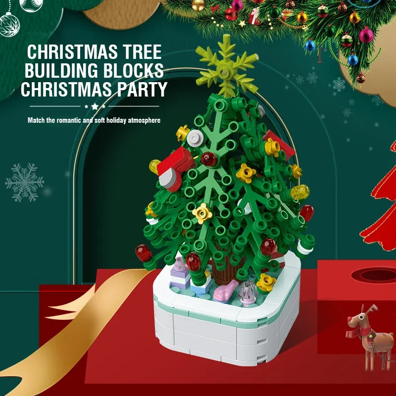 

Mini Christmas Tree Potted Building Blocks DIY Assembled Bricks Children's Toys Desktop Ornaments Party Holiday Girls Boys Gift