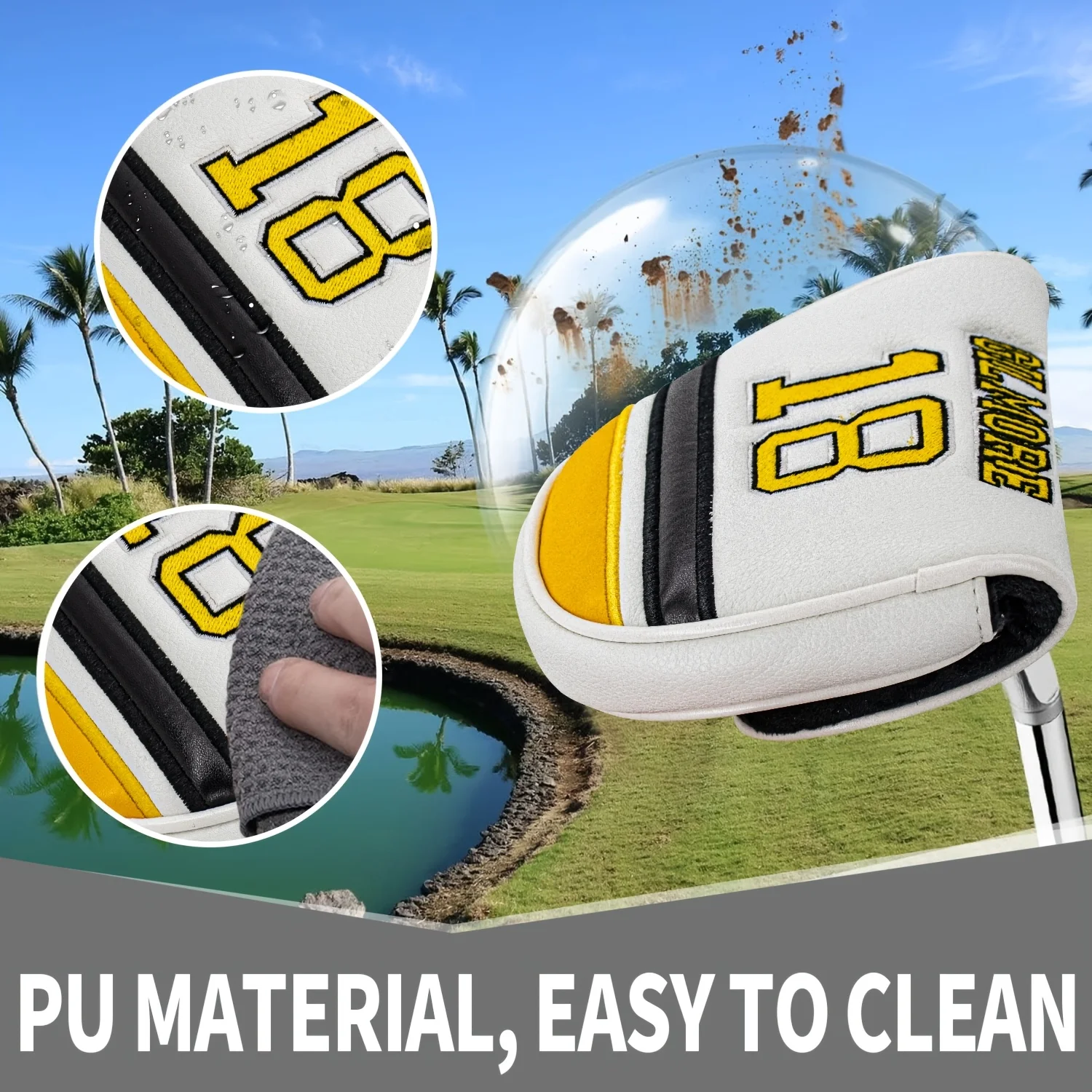 1pc Magnetic PU Golf Putter Headcover with Embroidered /Patch Compatible for Mallet Putters,Durable Magnetic Closure Cover view 4