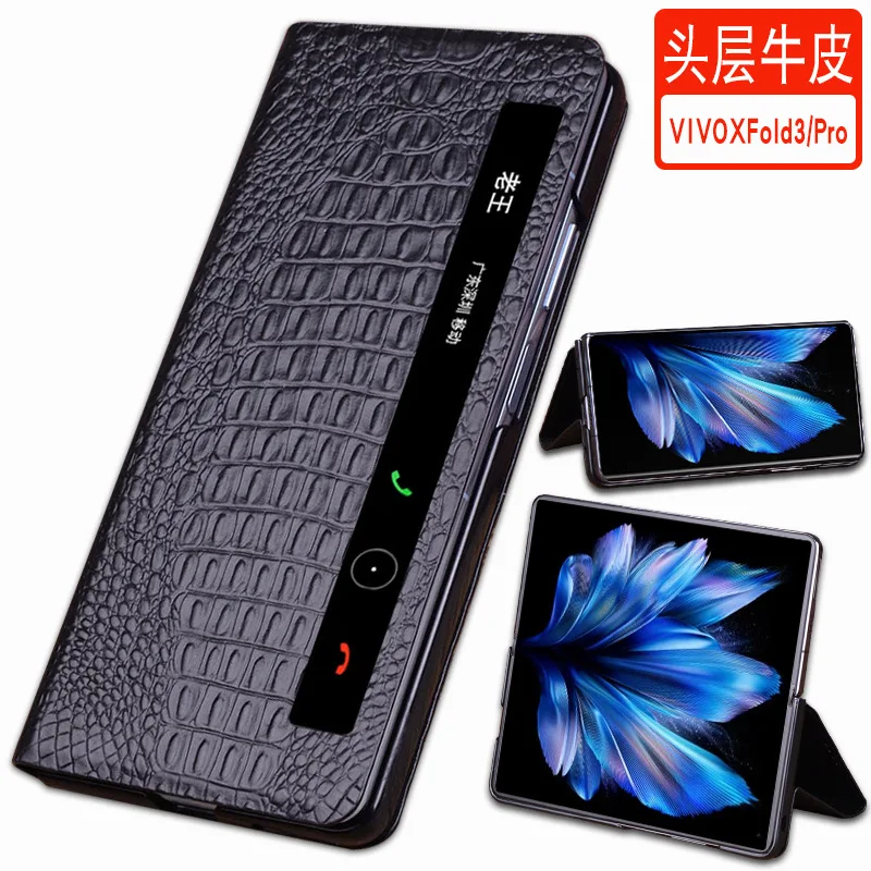 

Wobiloo Luxury Genuine Leather Wallet Business Phone Case For Vivo X Fold3 Pro Cover Credit Card Money Slot Cover Holster