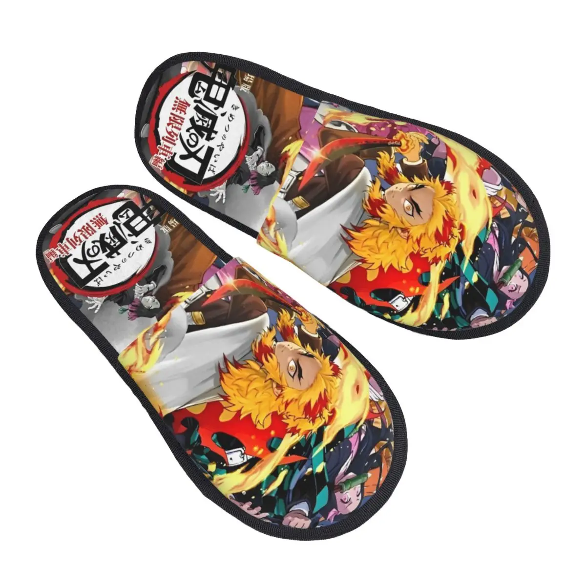 Winter Furry Slippers Anime Demon Slayer Merch Household Fur Slippers Slides Living Room Kyojuro Rengoku Cozy Anti Slip Slides