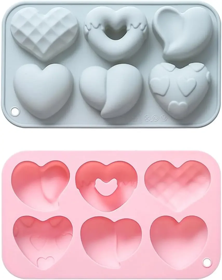

VERIDIAN Silicone Molds 6-hole Different Heart-shaped Chocolate Molds Silicone Cake Candy Cupcakes Ice Cube Soap Making Kit