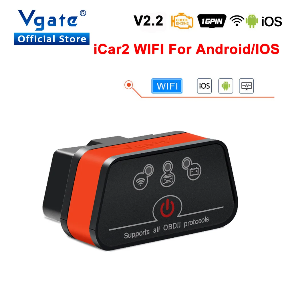 

Автомобильный диагностический мини-сканер Vgate obd2, ELM327 icar2, Wi-Fi, elm 327 V2.2 WIFI, автомобильный адаптер для IOS/android OBD 2, считыватель кодов